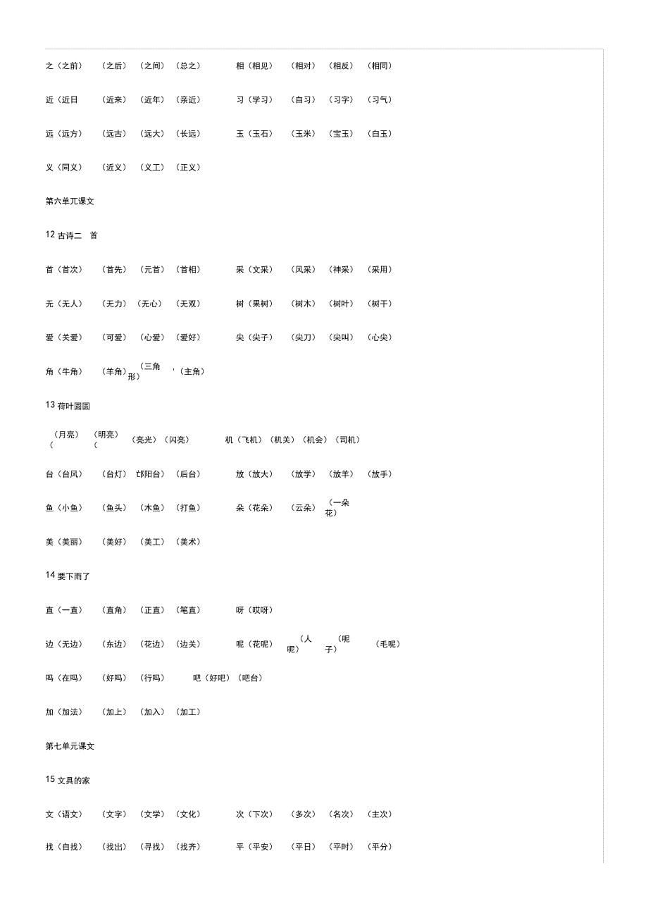 新人教部编版小学一年级下册语文生字组词_第5页