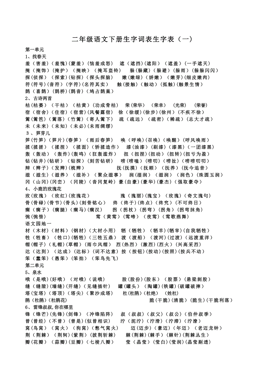 人教版语文二年级下册生字表一组词_第1页