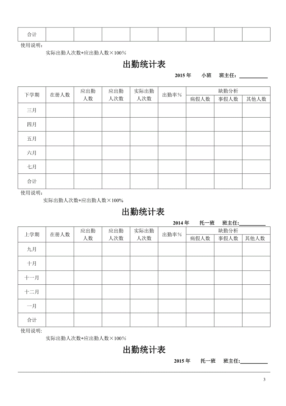 幼儿园出勤统计表_第3页