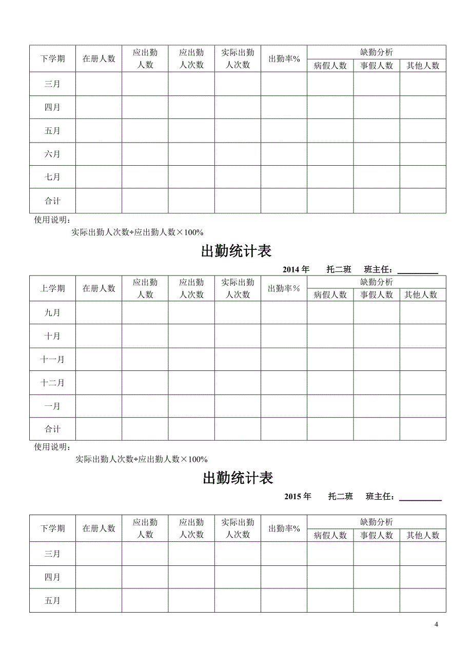 幼儿园出勤统计表_第4页