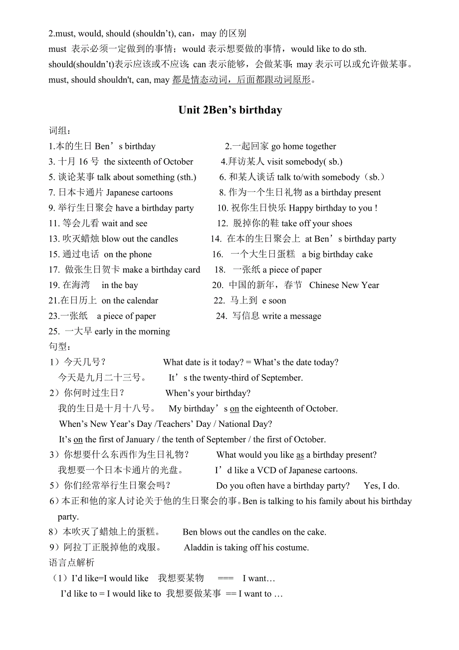 六年级英语上学期复习提纲_第2页