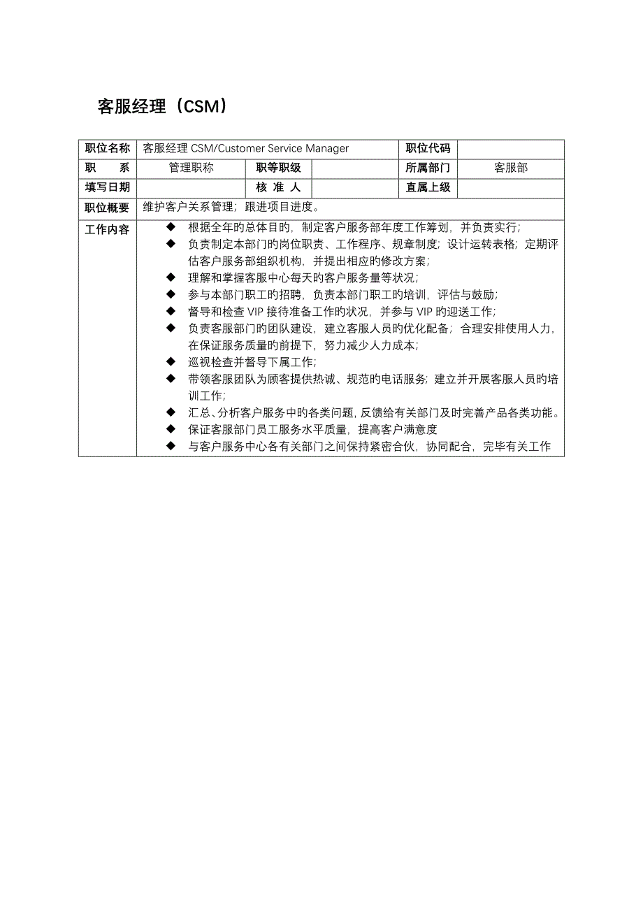 it企业客服经理CSM岗位基本职责_第1页