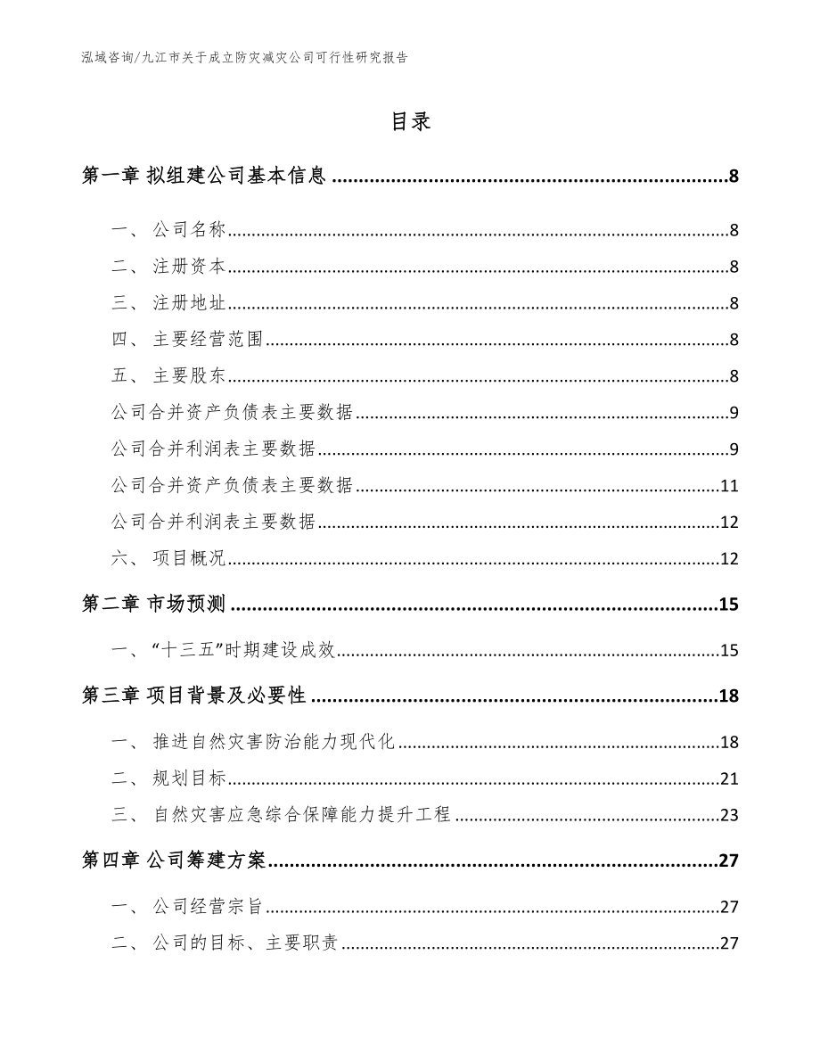九江市关于成立防灾减灾公司可行性研究报告【模板范文】_第2页