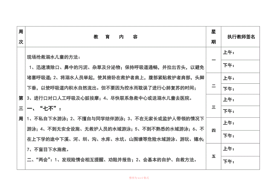 放学前五分钟安全教育内容(表格_第3页