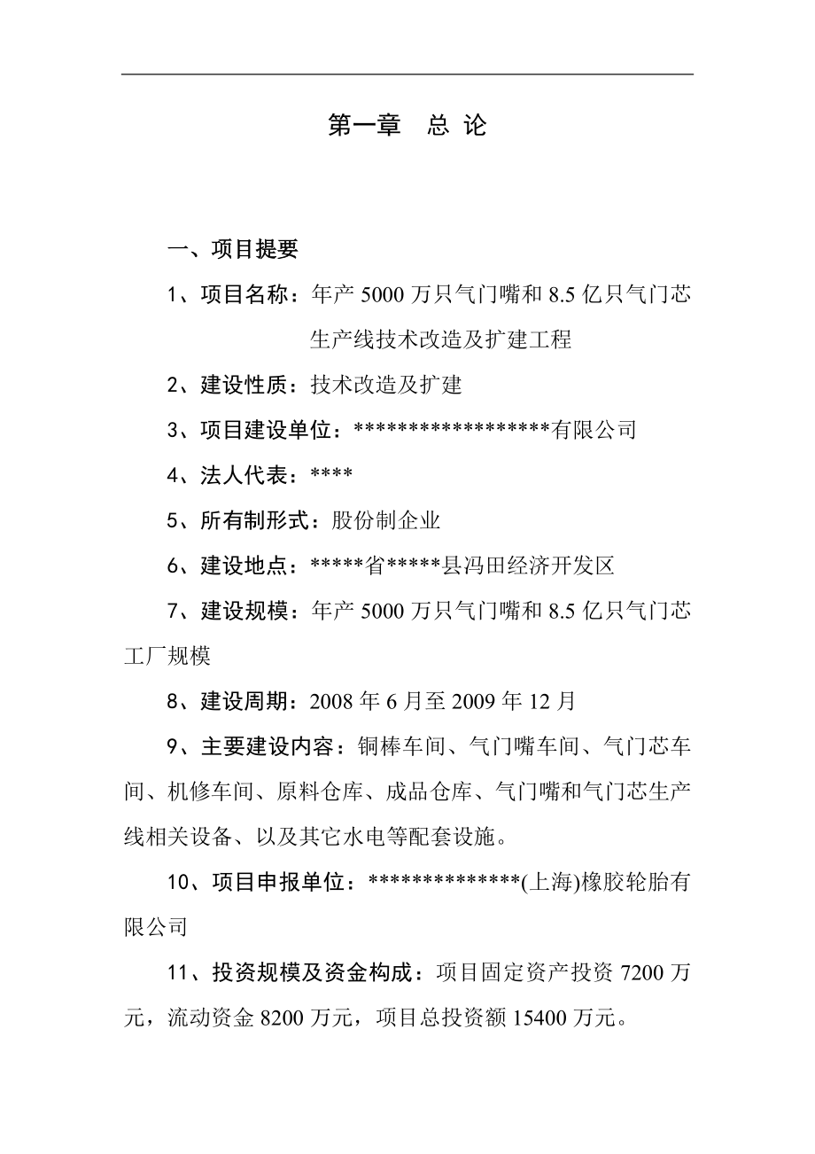 年产5000万只气门嘴和85亿只气门芯生产线技术改造及扩建项目可行性研究报告.doc_第1页