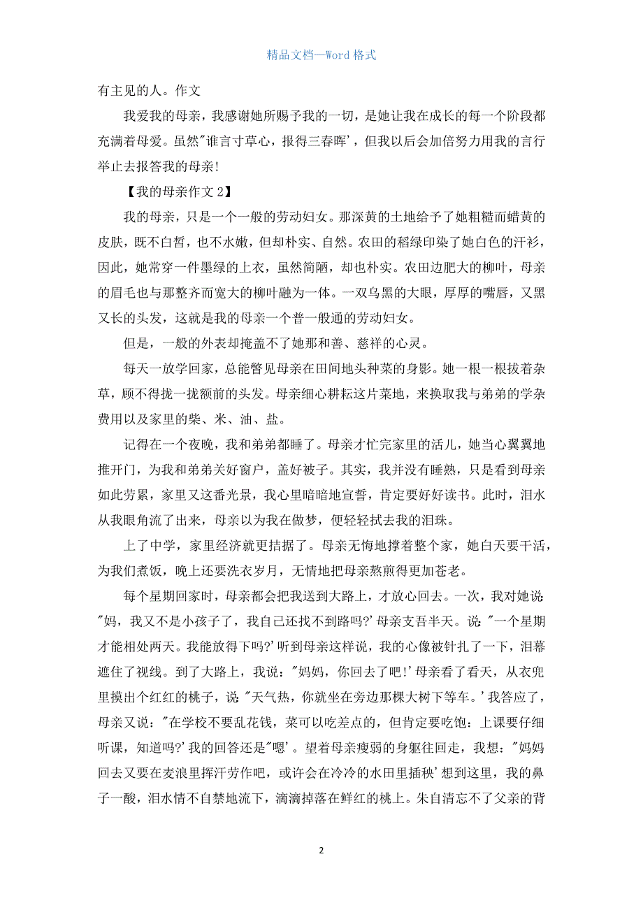 高中我的母亲作文800字.docx_第2页