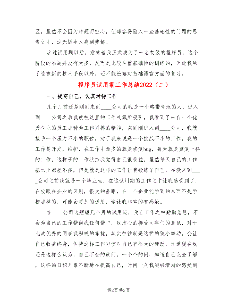 程序员试用期工作总结2022(2篇)_第2页