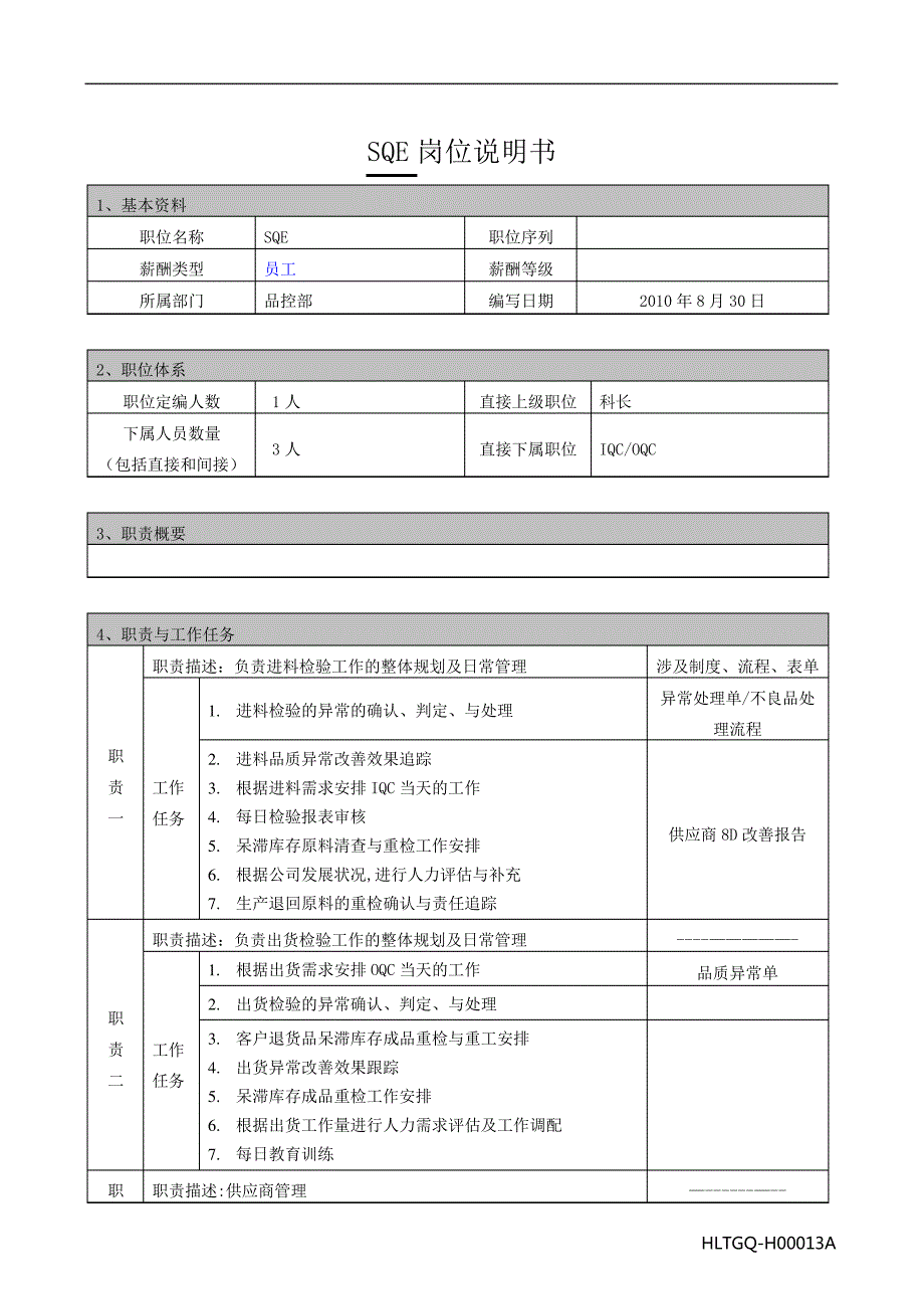 SQE岗位说明书_第1页