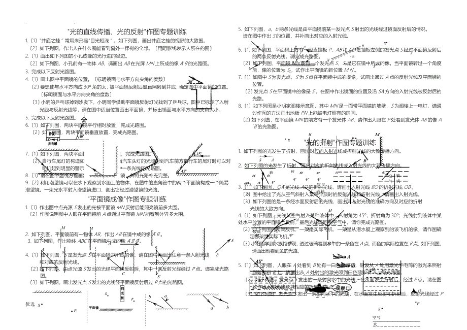 八年级光的直线传播光的反射光的折射作图专题训练_第1页