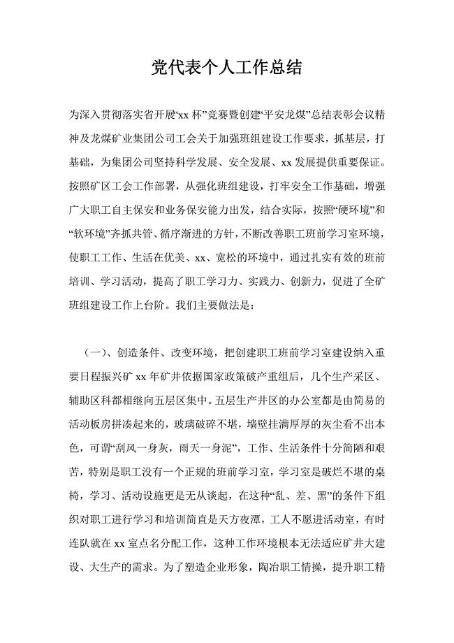 党代表个人工作总结最新总结