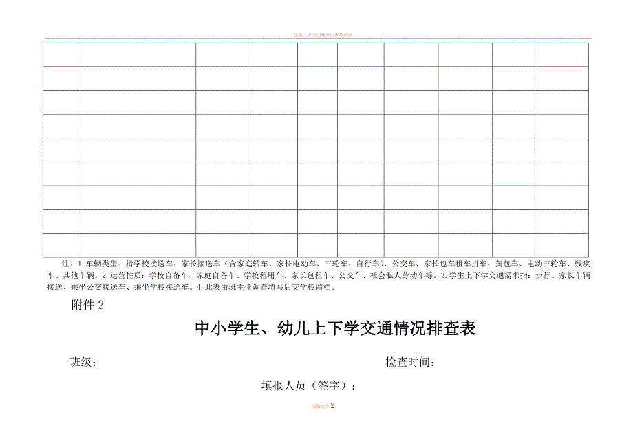 学生上下学交通安全情况排查登记表(样表)_第2页