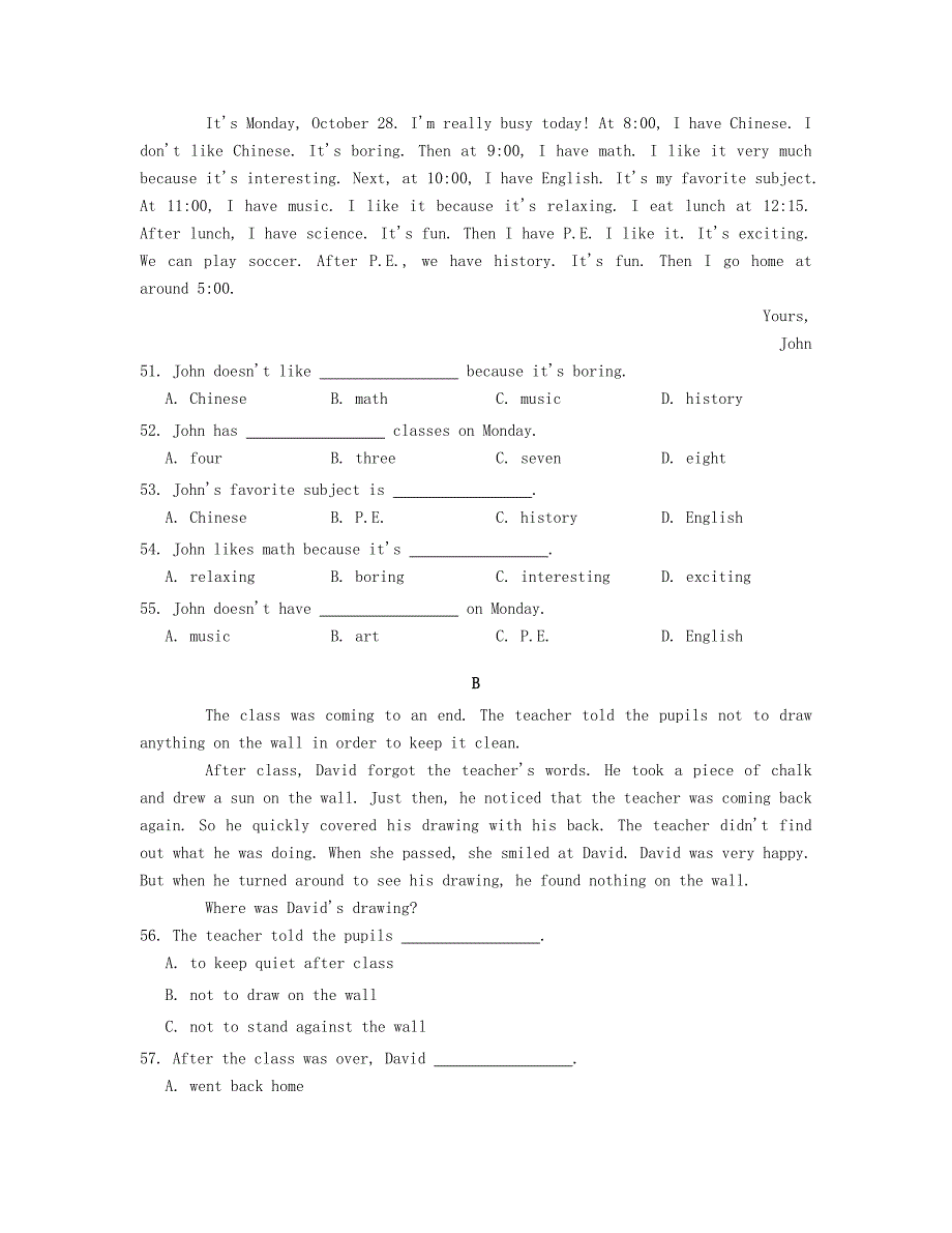 【精品】七年级英语上册Unit 9 My favorite subject is science单元练习 人教新目标版_第4页