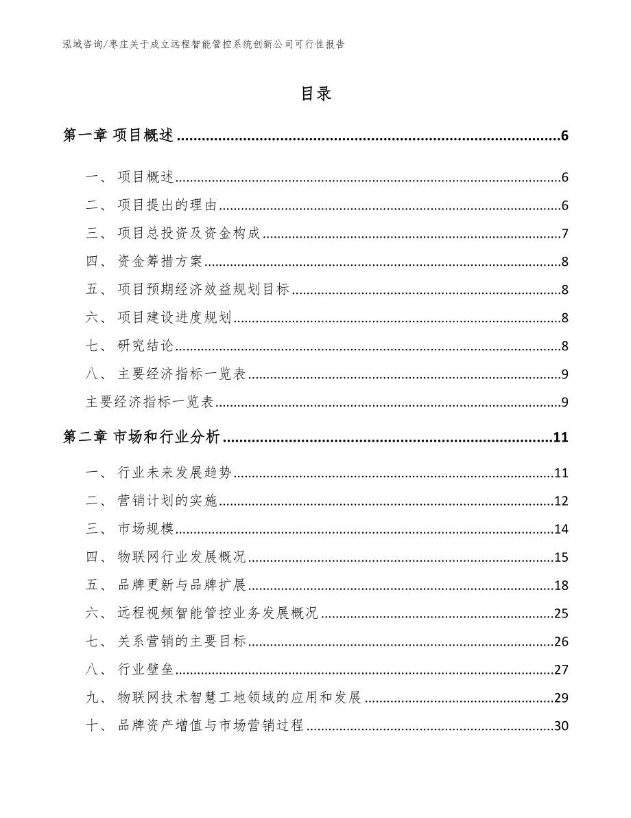 枣庄关于成立远程智能管控系统创新公司可行性报告模板范本_第1页