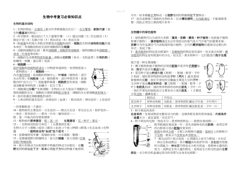 生物中考复习必背知识点全部(DOC 9页)_第1页