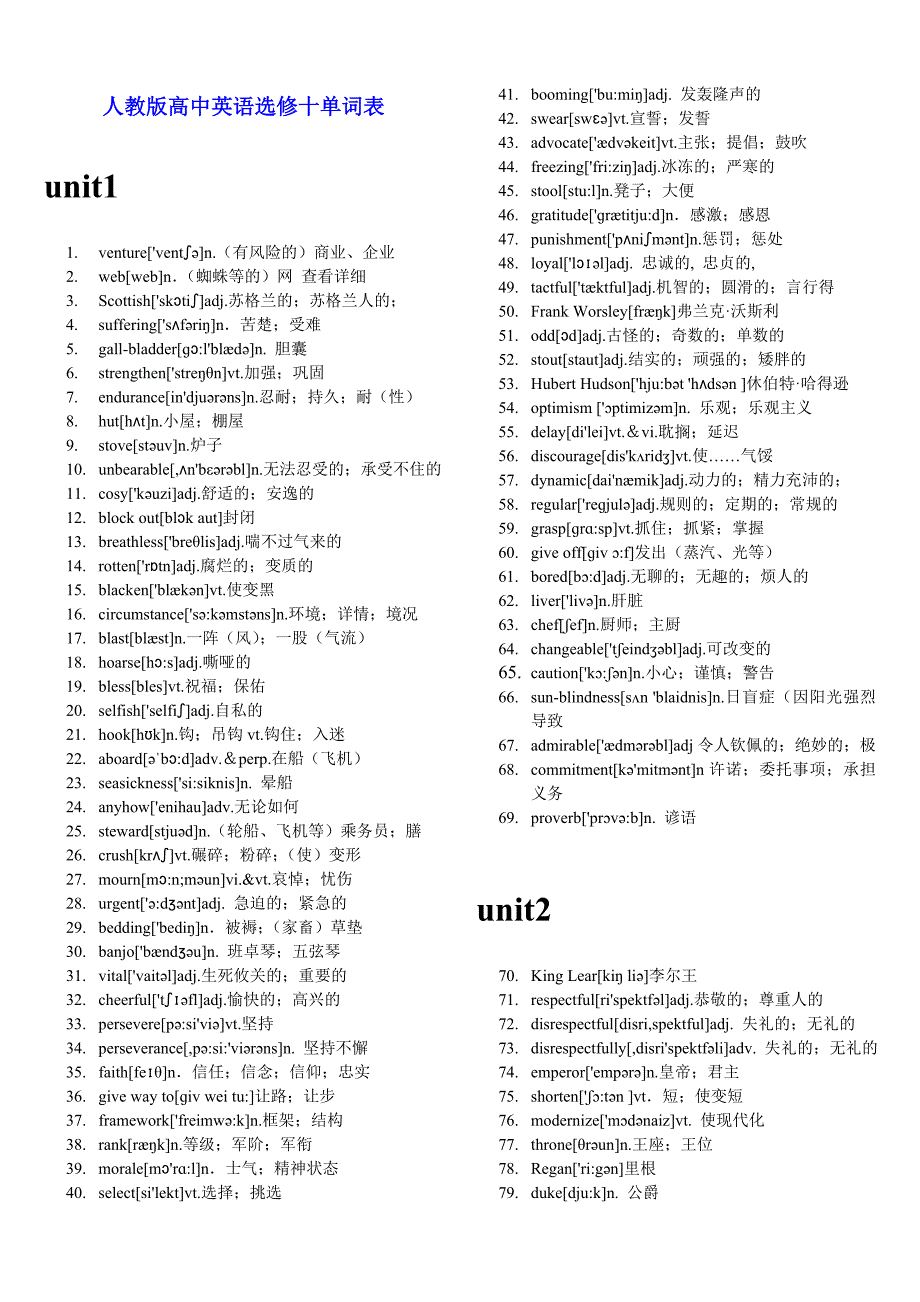 人教版高中英语选修十单词表(附音标).doc_第1页