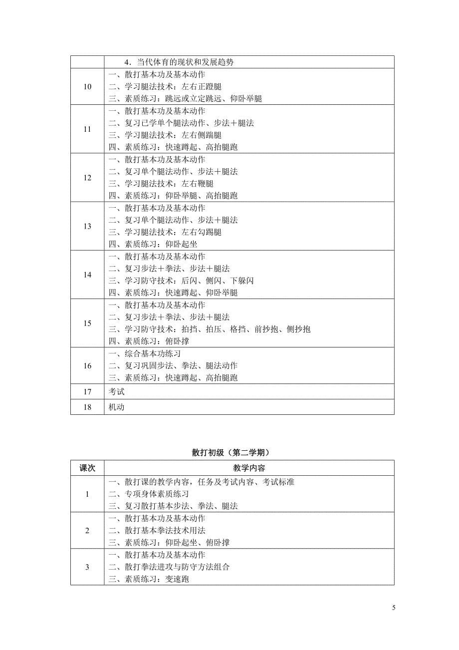 武术散打教学大纲_第5页