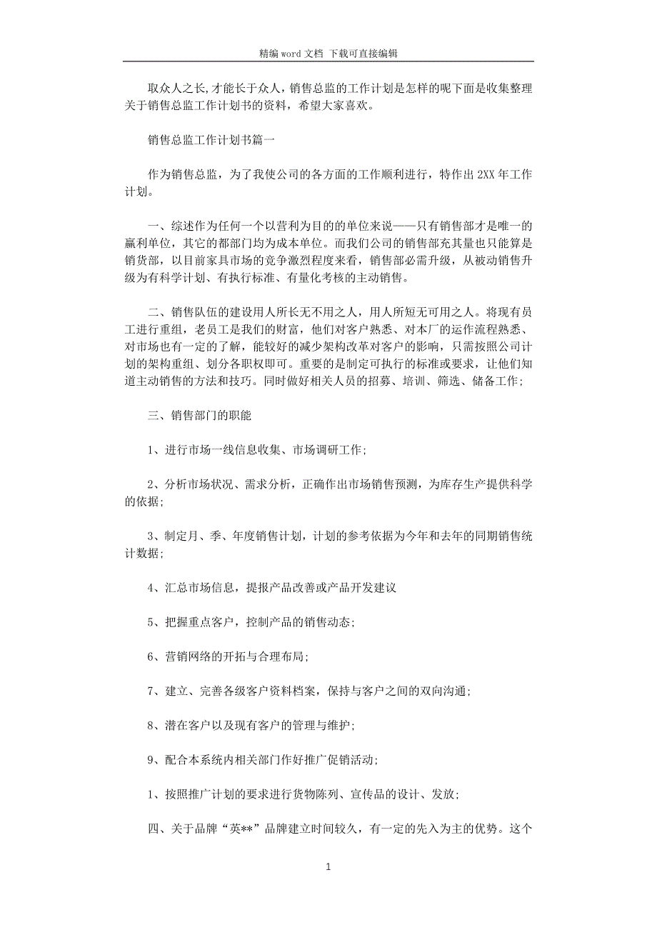 2021年销售总监工作计划书_第1页