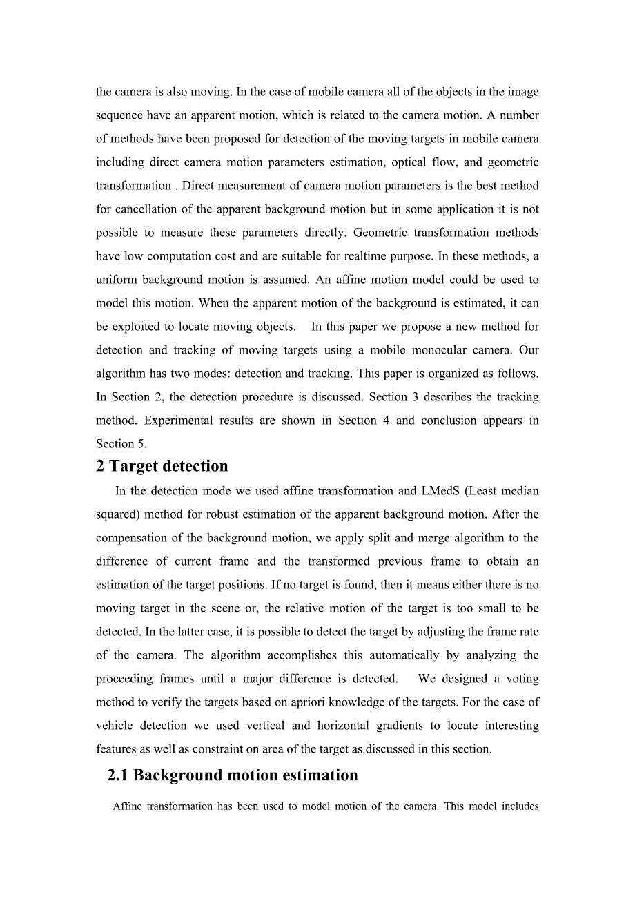 英文文献-一个鲁棒的基于机器视觉运动目标检测与跟踪系统_第2页