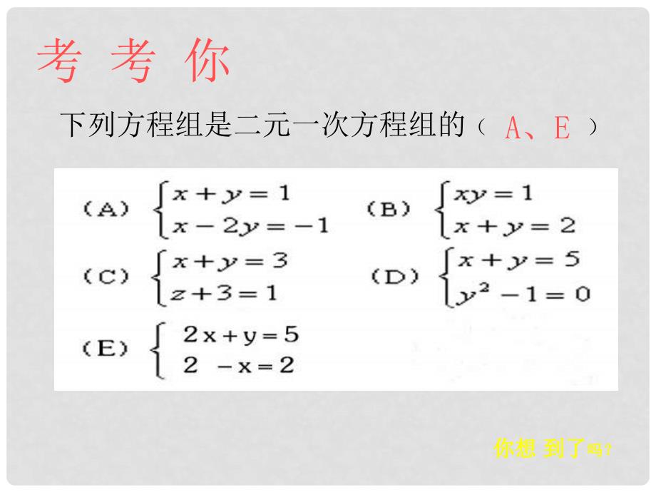 湖南省郴州市嘉禾县第三中学七年级数学下册 2.1 二元一次方程组课件 湘教版_第3页