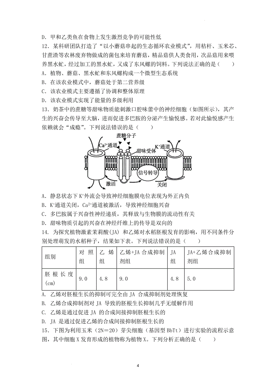 东东江雅博学校高考生物模拟卷.docx_第4页