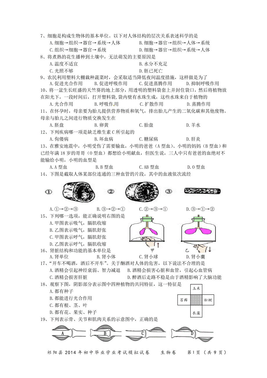 祁阳县2014年初中毕业学业考试模拟试卷.doc_第2页