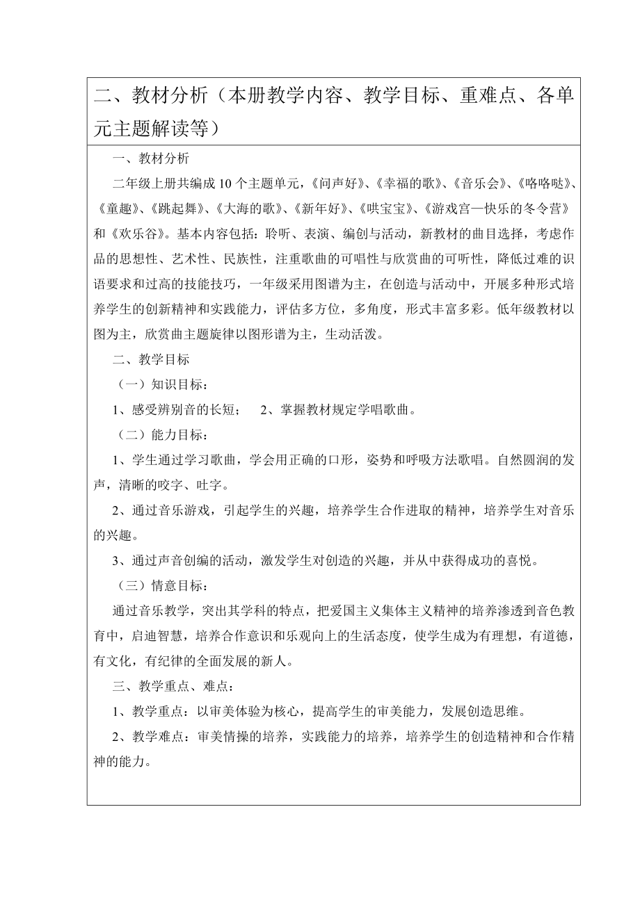 人音版小学二年级音乐上册教案　全册_第2页