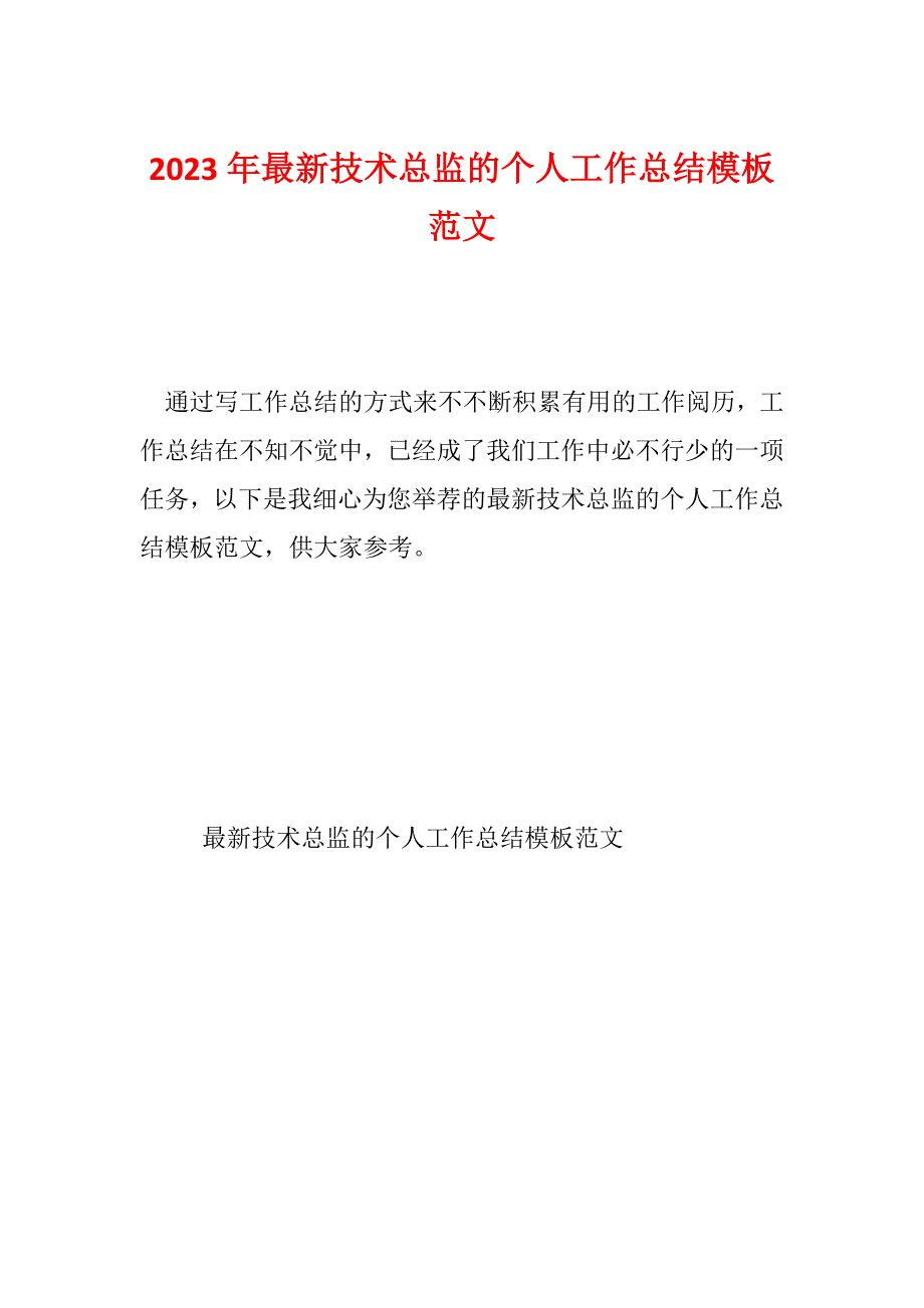 2023年最新技术总监的个人工作总结模板范文_第1页