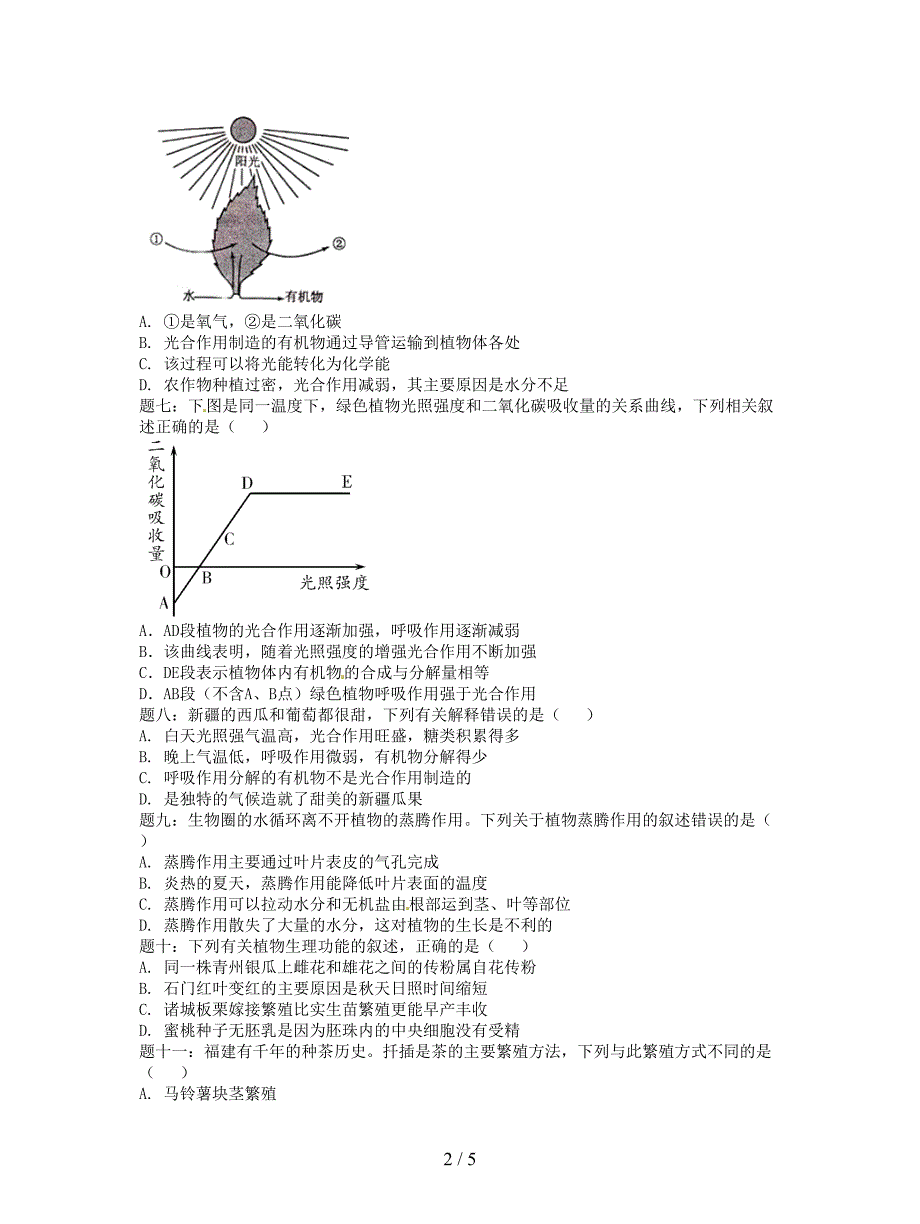 中考生物专题复习生物圈中的绿色植物新题赏析.doc_第2页