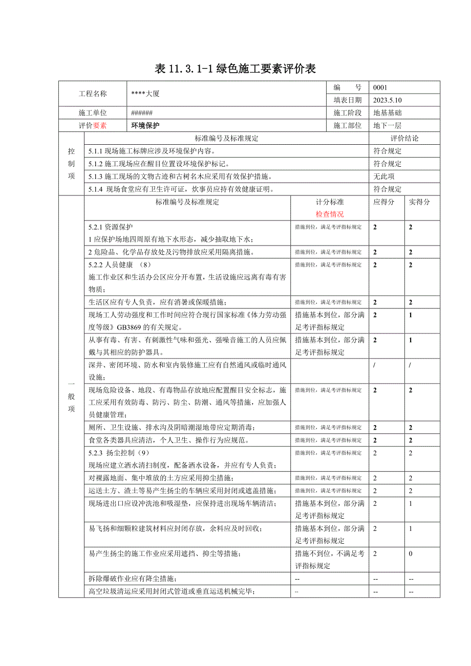 建筑工程施工绿色施工评价表样表.doc_第2页