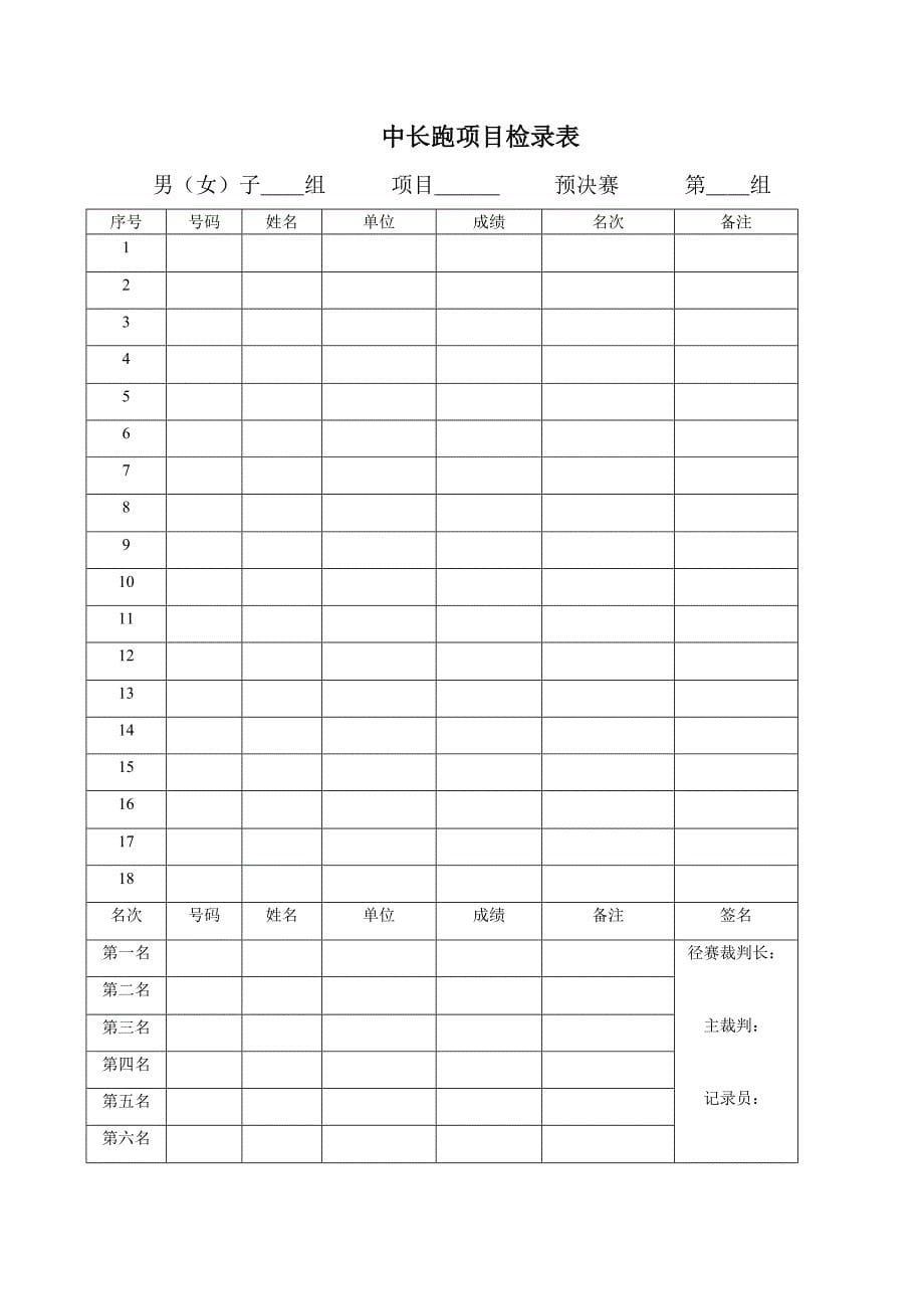 田径运动会各种记录表格_第5页