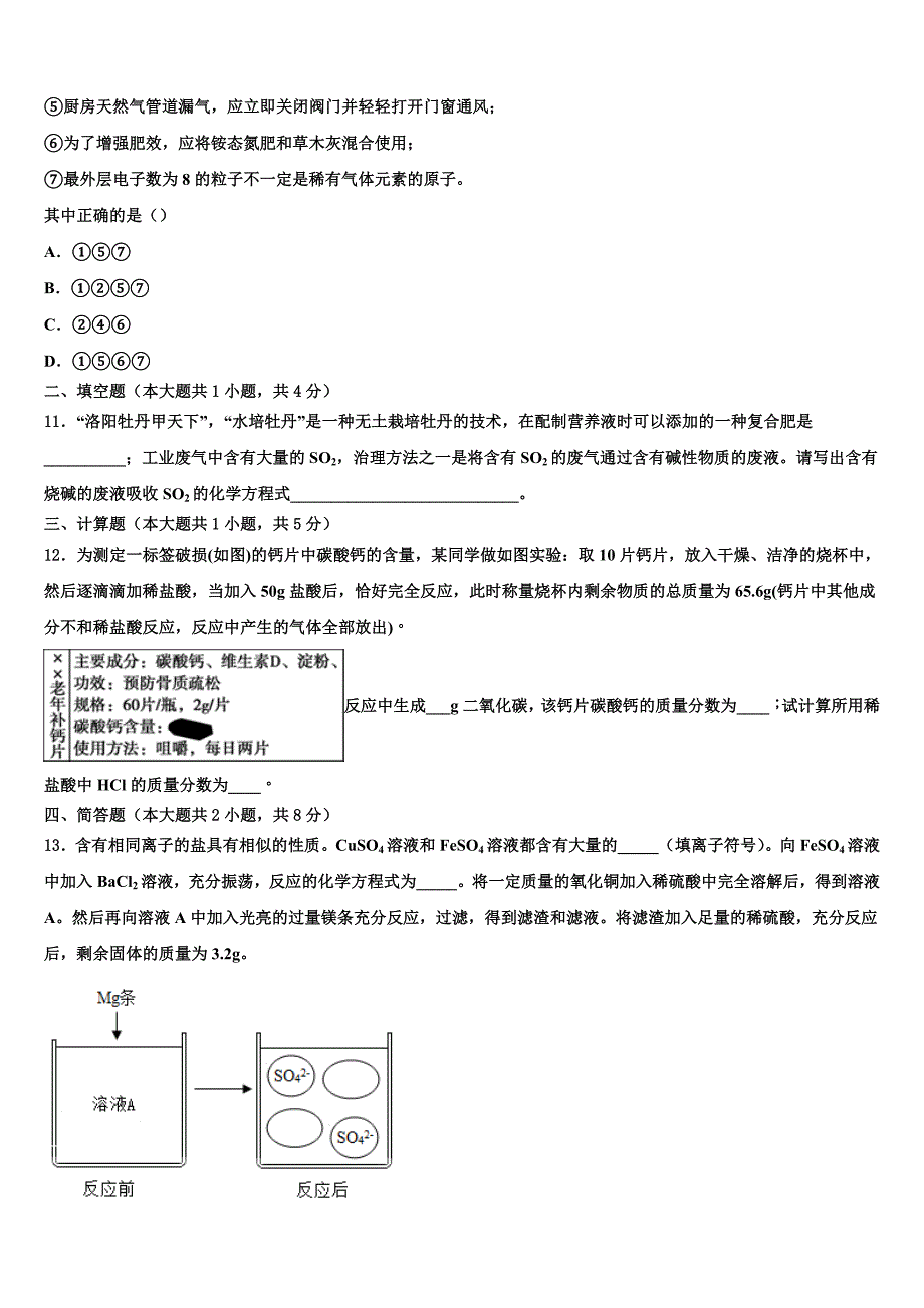 2022-2023学年【苏科版】江苏省苏州市姑苏区重点中学中考化学仿真试卷含解析_第3页