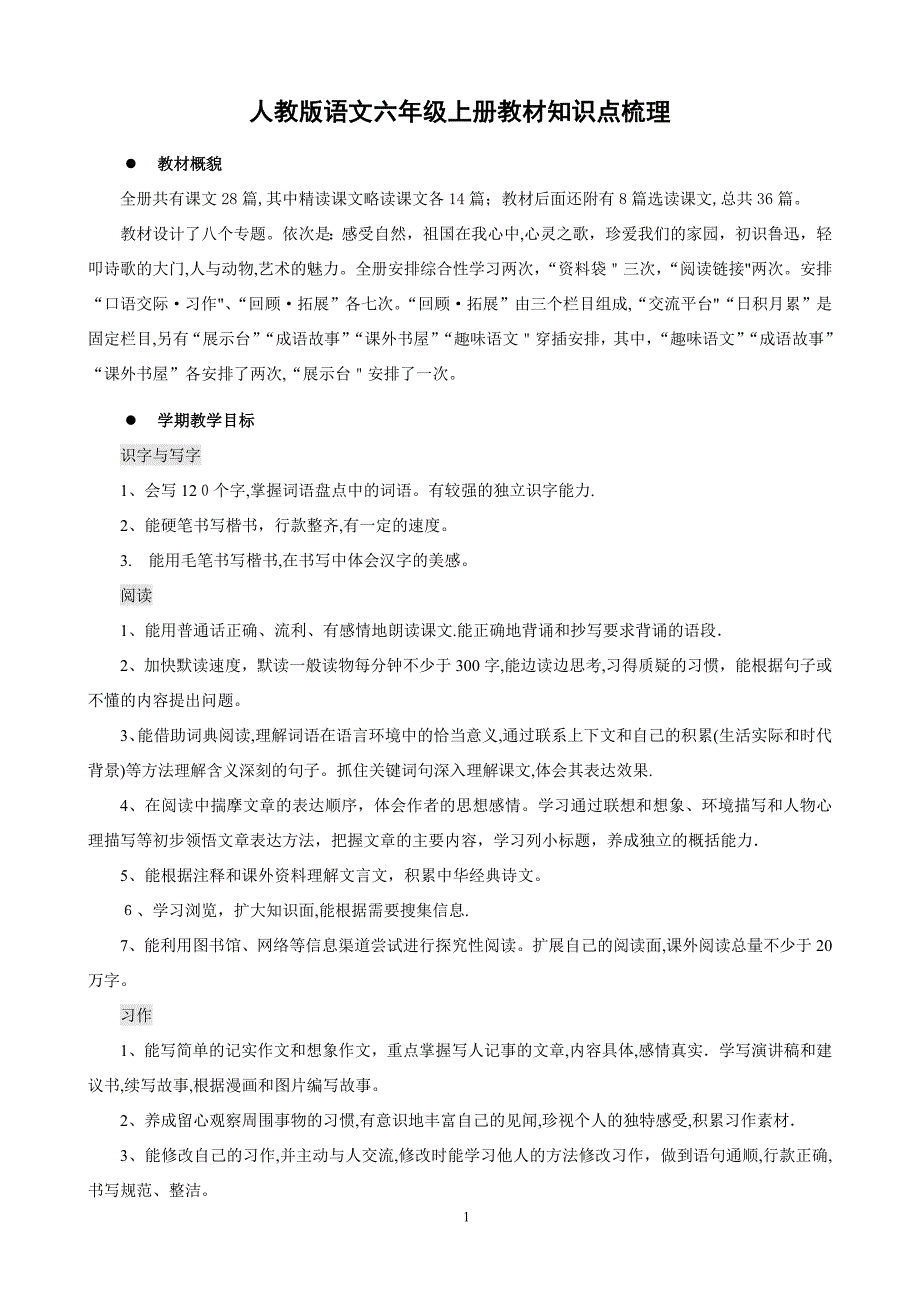 语文六年级上册期末复习知识点梳理_第1页