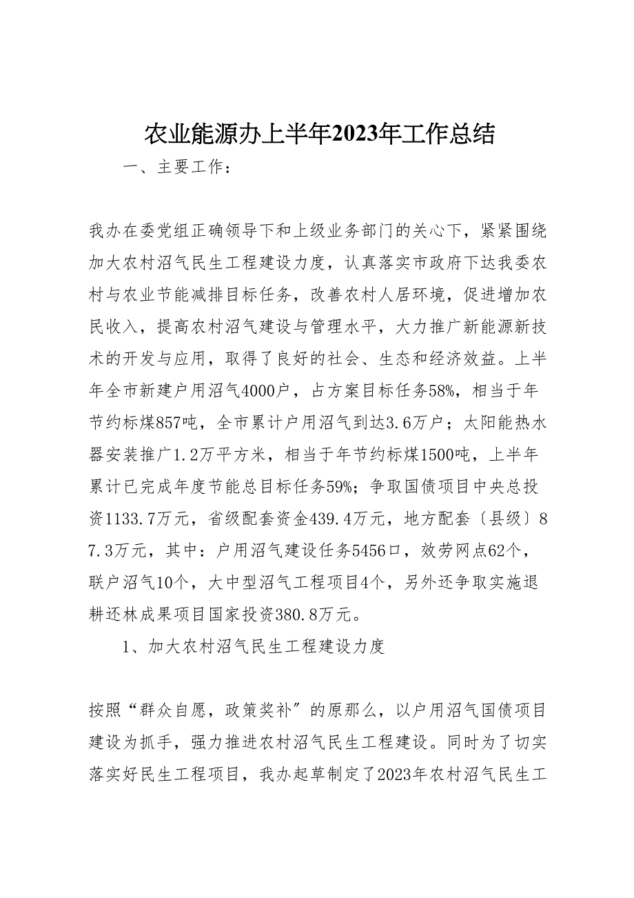 2023年农业能源办上半年工作汇报总结.doc_第1页