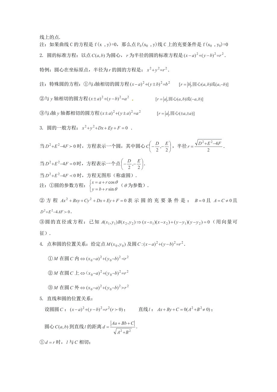 2013高考数学 考前知识要点复习七 直线和圆的方程 知识要点_第4页