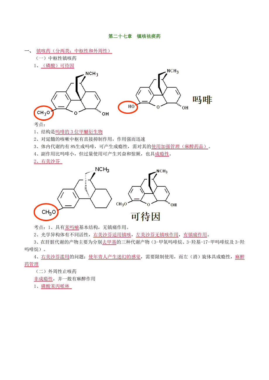 药物化学镇咳祛痰药考点归纳_第1页