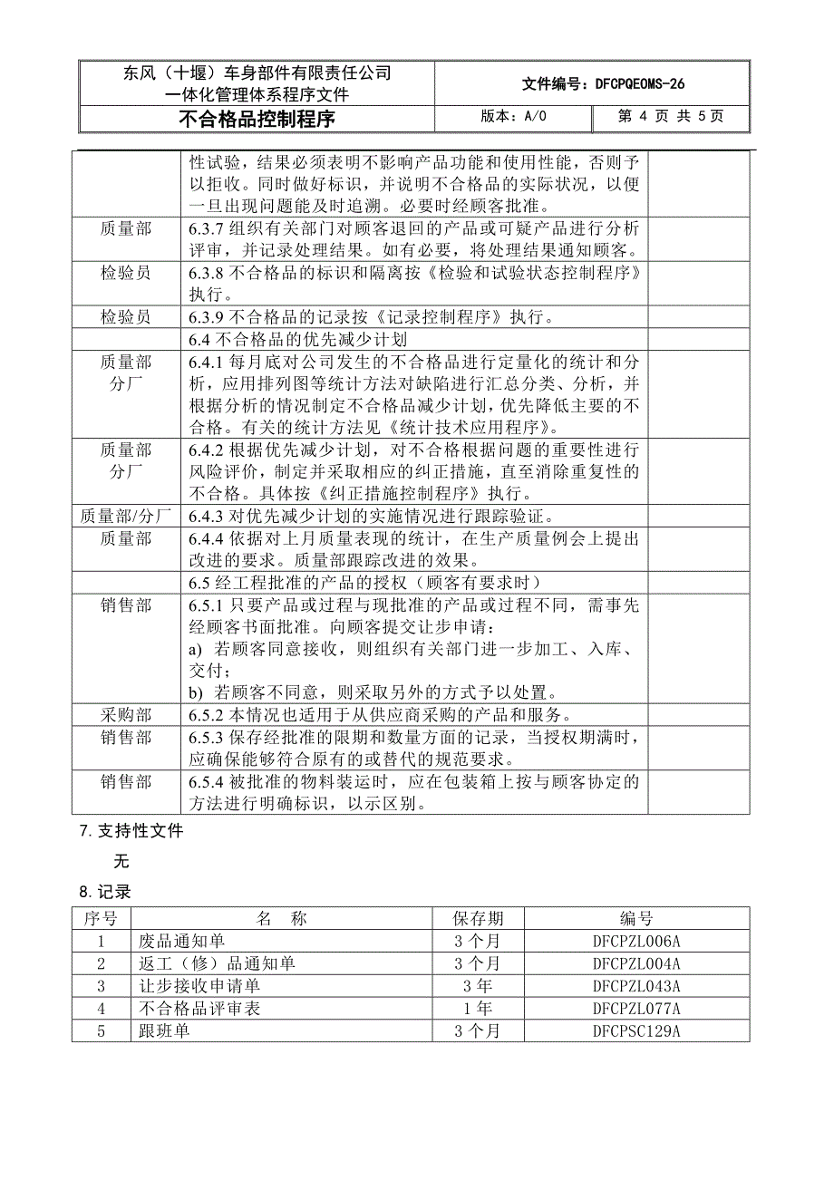 不合格品控制程序DFCPQEOMS26_第4页