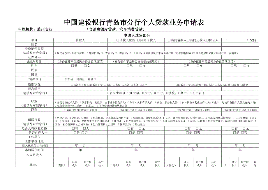 精选文档消费贷款申请表_第1页