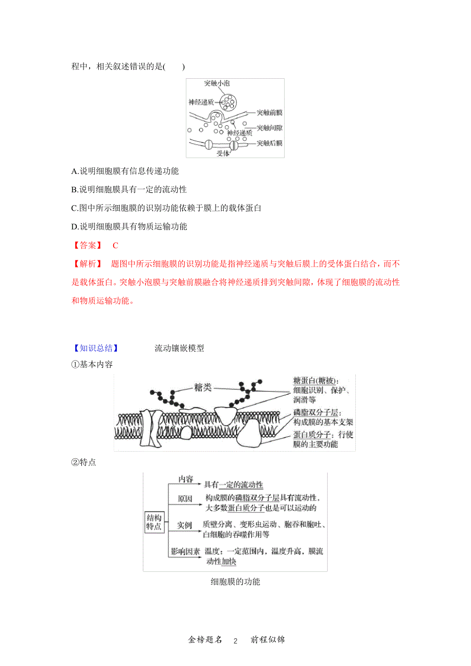 高三生物一轮复习专题4细胞膜和细胞核(知识点讲解)_第2页