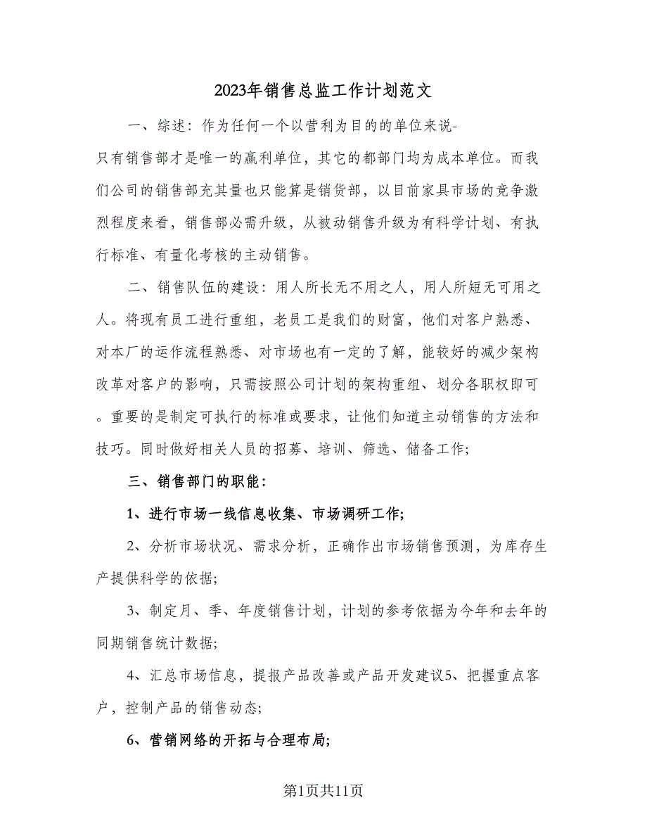 2023年销售总监工作计划范文（5篇）_第1页