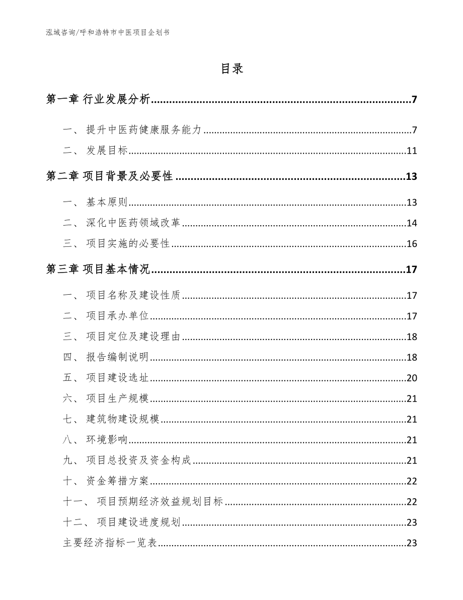 呼和浩特市中医项目企划书模板范文_第1页