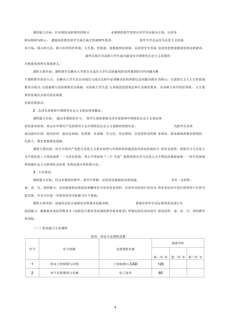 机电一体化技术专业人才培养方案_第4页