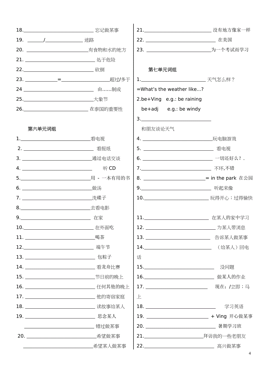 2014年人教版七年级英语下册短语默写_第4页