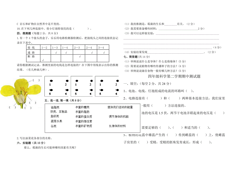 四年级下学期期中科学诊断卷_第2页