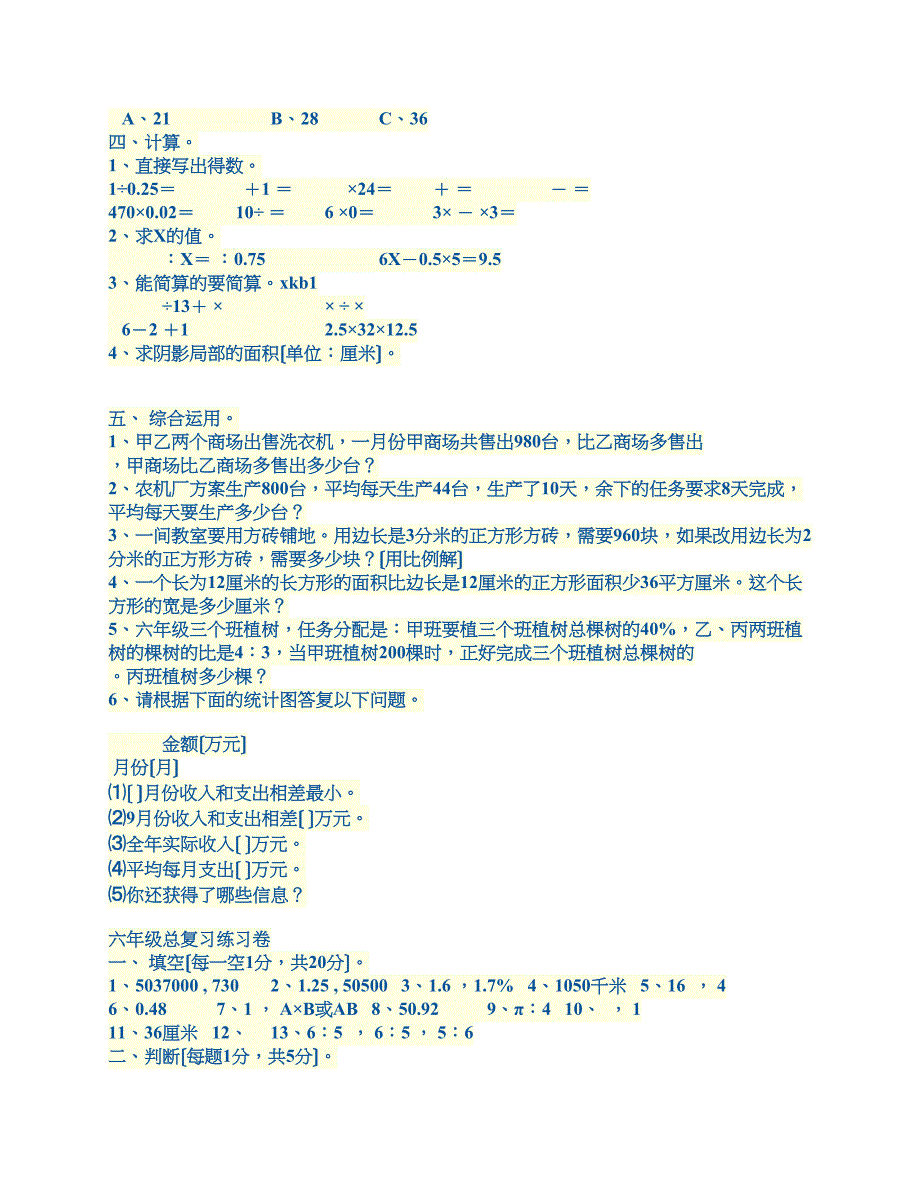 小学六年级数学毕业升学模拟试卷及参考答案_第2页