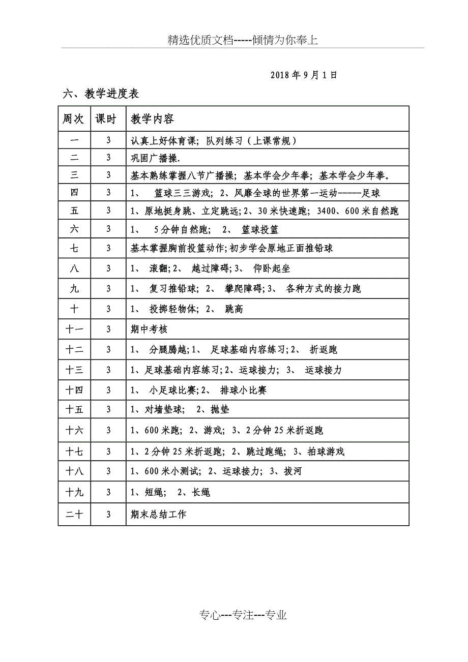 人教版六年级上册体育教学计划(共3页)_第3页