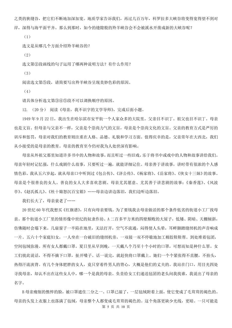 吉林省白山市七年级下学期期末复习检测语文试题_第5页