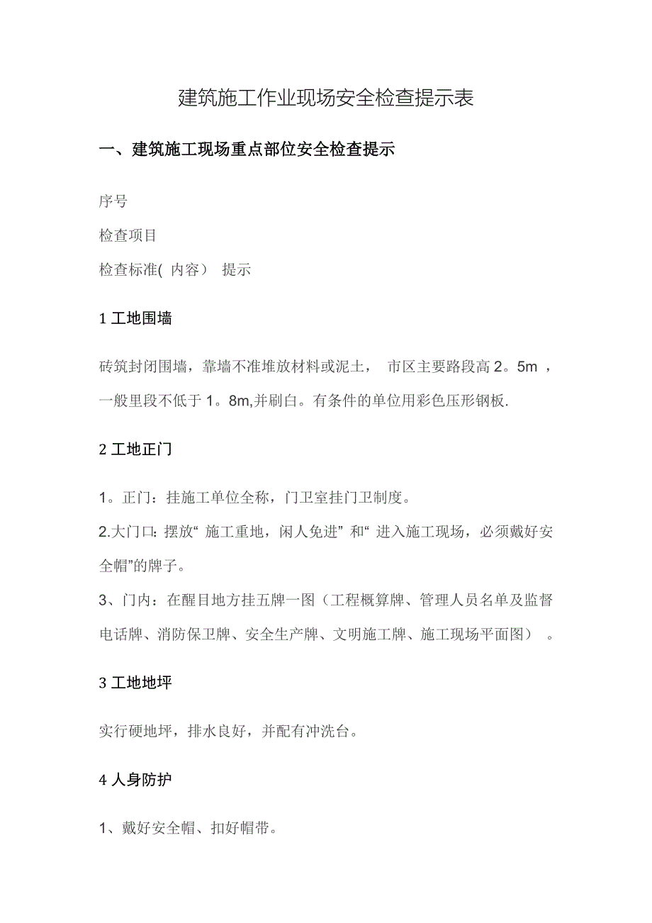 建筑施工作业现场安全检查提示表.docx_第1页