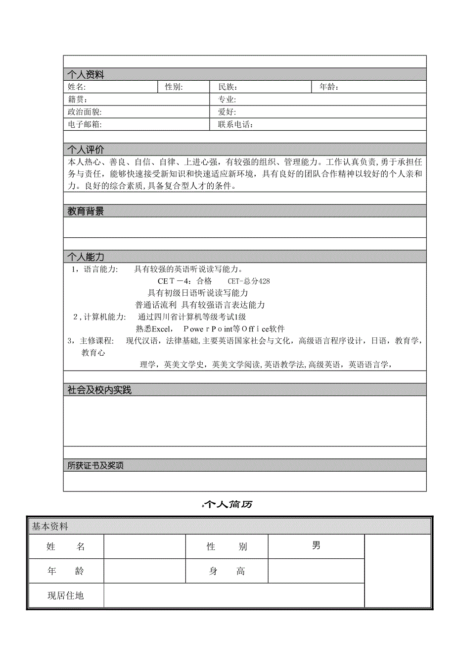 个人简历模板大全(50多套-求职必备)_第2页