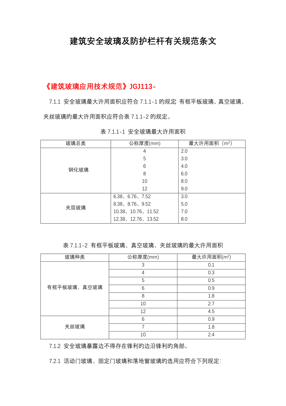 优质建筑安全玻璃及防护栏杆有关基础规范条文_第1页