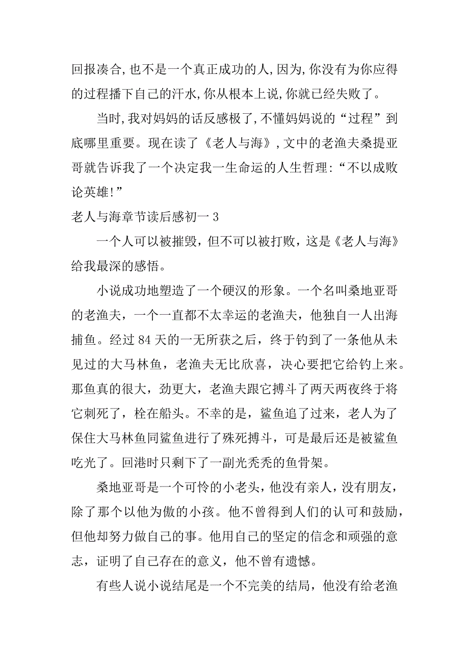 老人与海章节读后感初一3篇(《老人与海》读后感初二)_第4页